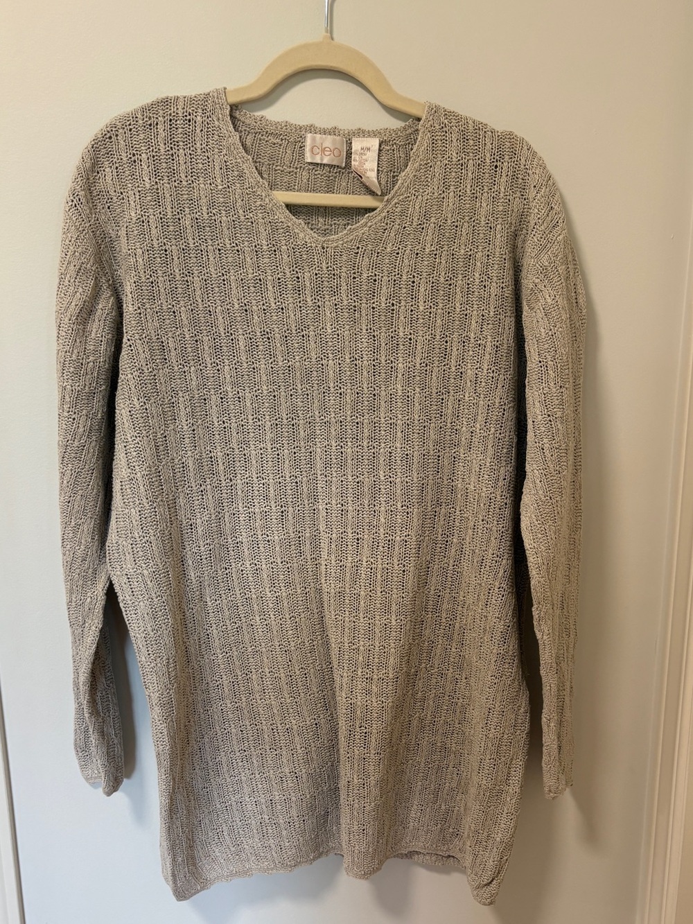 Vintage linen cotton blend long sleeve tunic sweater beige size M Cleo